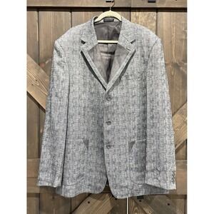Italy Cavellini Linen Sports Coat Blazer 3 Buttons Gray Suede Accents Mens Sz 50